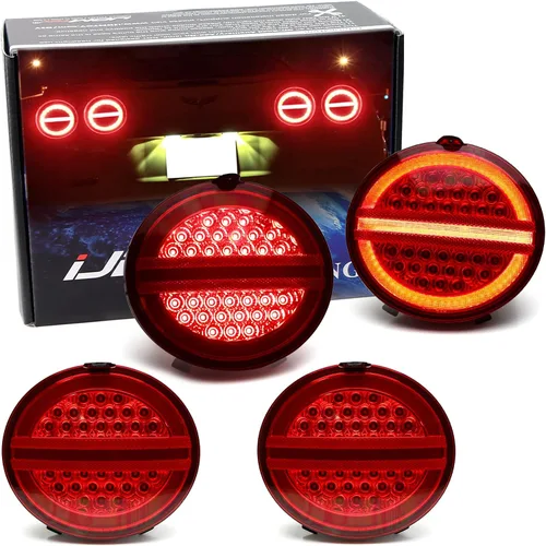 iJDMTOY Juego de 4 piezas de lentes rojas con reflejo cromado completo LED Halo Vette conjunto de lámparas traseras con arnés de derivación Hyper