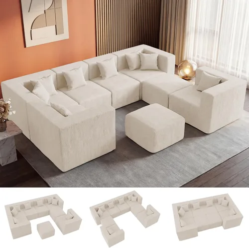 Miniatura 46 de MONVANE 55.5" Convertible Loveseat Sofa, 2-in-1 Boneless Sleeper Sofa Bed Futon Couch with Storage Pocket, Comfy Chenille Deep Seat Boneless Couch
