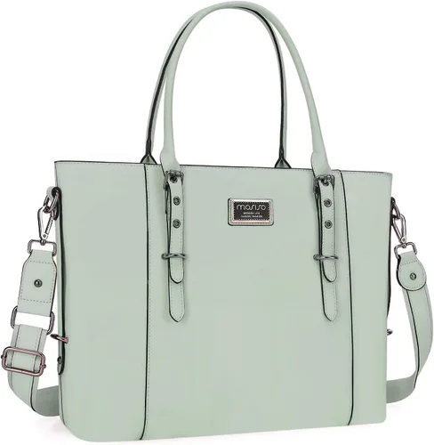 Miniatura 7 de MOSISO Bolso de mano de piel sintética para laptop para mujer (15-16 pulgadas), impermeable, de gran capacidad, maletín de trabajo de negocios