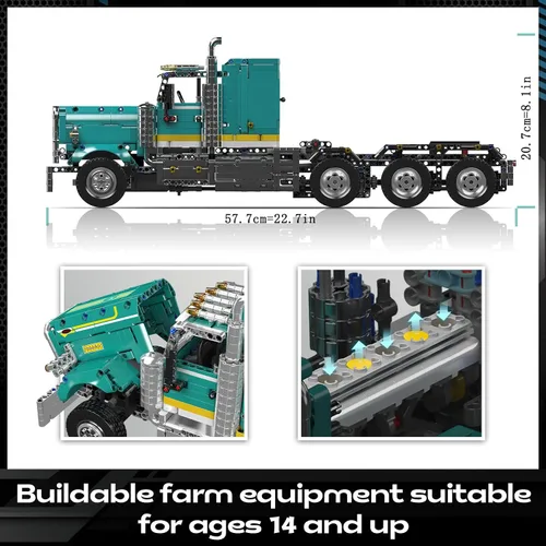 Miniatura 5 de Mould King 13201 - Juego de construcción de camión semirremolque, juguete de camión de plataforma plana con 3 motores, modelo de automóvil