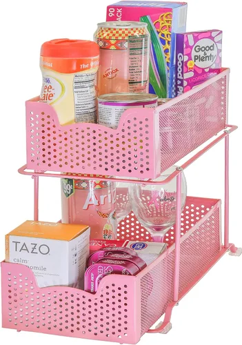 Miniatura 4 de Simple Houseware - Cajón organizador de cesta deslizante de 2 niveles, rosa