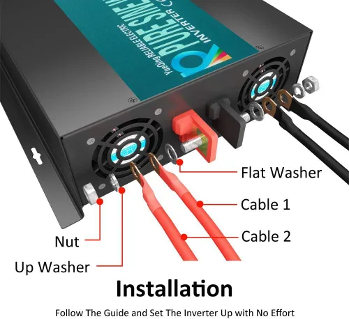 Miniatura 3 de WZRELB Inversor de corriente de onda sinusoidal pura de 2500W 48V 120V con 2 salidas de CA, inversor de coche