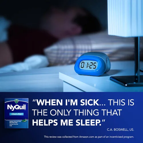 Miniatura 7 de Vicks NyQuil - Medicina de venta libre para el resfriado y la gripe, potente alivio nocturno multisíntoma para dolor de cabeza, fiebre, dolor