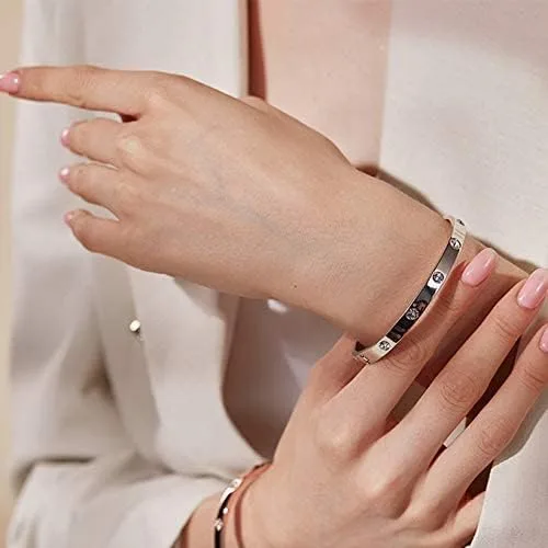 Miniatura 6 de My Daily Styles Pulsera de acero inoxidable con bisagras CZ para mujer, tamaño 7 pulgadas