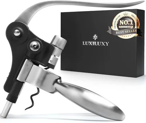 Juego de sacacorchos para abrebotellas de vino – Luxiluxy [2023 actualizado, no se rompe!] Incluye cortador de aluminio, tapón de botella, soporte