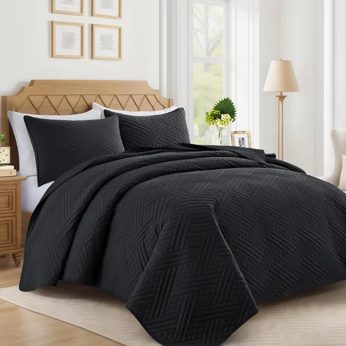 Miniatura 9 de Lavsiry Juego de colcha rosa tamaño queen con patrón a rayas, colcha y cubrecama de microfibra ligera y suave para verano, juego de ropa de cama