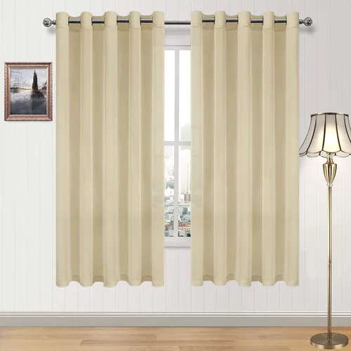 Miniatura 108 de DWCN Cortinas traslúcidas color verde frijol para sala de estar y dormitorio - Cortinas voile con aspecto de lino sintético con ojales en la parte