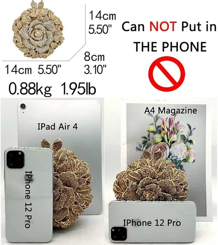 Miniatura 5 de Bolsos de mano de cristal de flor de rosa de forma redonda para mujer, bolsas de noche formales para boda, fiesta
