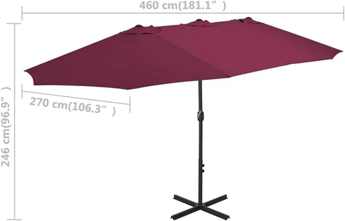 Miniatura 2 de vidaXL Sombrilla de jardín con doble parte superior y base cruzada para patio al aire libre Bordeaux Rojo