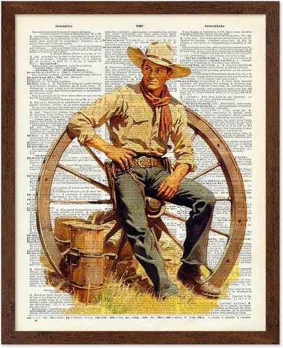 Miniatura 44 de Poster Master Póster de diccionario – Estampado retro de vaquero y caballo – Obra de arte del salvaje oeste – Diseño occidental – Arte moderno
