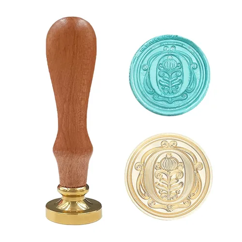 Miniatura 16 de Sello de cera medieval tradicional del alfabeto inicial, cabeza de latón, mango de madera, sellos de letras para tarjeta/sobre/regalo - (Letra W)