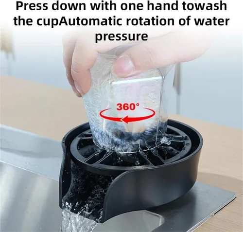 Miniatura 4 de Enjuagadora de vidrio para fregadero de cocina, arandela de tazas con boquilla giratoria 360 con manguera flexible, acero inoxidable 304 y compuesto