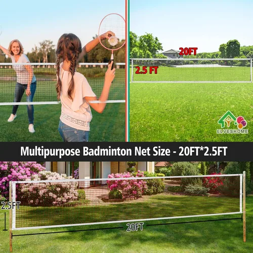 Miniatura 7 de Red de bádminton portátil profesional – 20 pies x 2.5 pies, ideal para patio trasero, playa, patio escolar y competencia, incluye bolsa de transporte