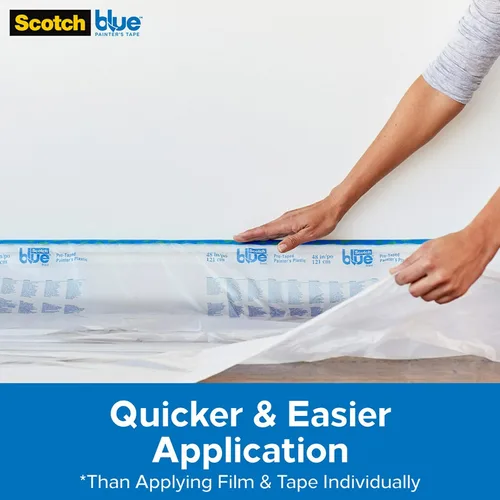 Miniatura 3 de ScotchBlue Cinta de Pintor de Plástico Pre, 48 pulgadas x 30 yardas, cinta y película de enmascarado combinadas en un producto, adherencia estática