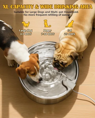 Miniatura 5 de Dog Water Fountain for Large Dogs- 270oz/8L Stainless Steel Dog Water Bowl Dispenser Automatic Pet Water Fountain with Ultra-Quiet Pump/Quadruple