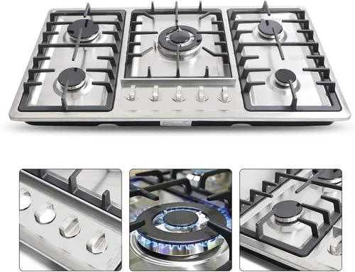 Miniatura 7 de Estufa de gas de 34 pulgadas, 5 quemadores de acero inoxidable incorporada, estufa de gas G/LPG para el hogar, cocina, comercial con protección de 5