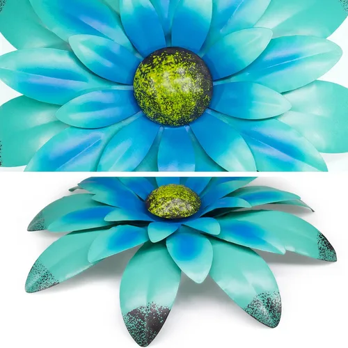 Miniatura 3 de EASICUTI Decoración de pared de metal azul con flores de metal para colgar en interiores y exteriores, hogar, baño, cocina, dormitorio, sala