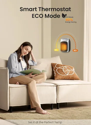 Miniatura 3 de GiveBest - Calentador de pared enchufable con control remoto, calentador de tomacorriente pequeño de 800 W con termostato ajustable, función