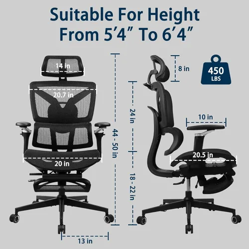 Miniatura 2 de Silla de oficina ergonómica grande y alta con reposapiés, reposabrazos ajustables en 5D, soporte lumbar, silla giratoria reclinable de malla