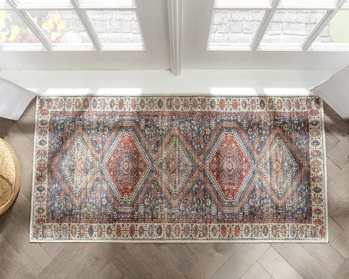 Miniatura 26 de Amesti - Alfombra tejida a máquina, lavable, diseño contemporáneo abstracto envejecido, estilo persa
