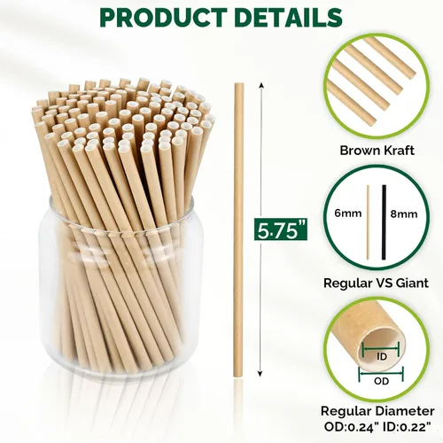 Miniatura 2 de 500 unidades de pajitas de papel kraft marrón cortas desechables de 14.6 cm para cócteles y para remover - para el hogar, bares y restaurantes