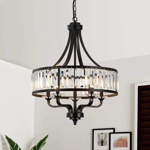 Lámpara de araña moderna negra de cristal, lámpara de araña de 5 luces para comedor de estilo granja sobre mesa, lámpara colgante industrial de Negro