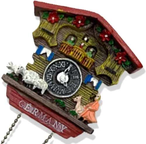 Miniatura 2 de A-ONE Black Forest Shepherd C58+35 - Reloj de cuco de pastor alemán 3D con imán para nevera, 1 unidad + 1 parche decorativo con apliques