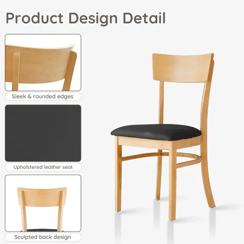 Miniatura 3 de Livinia Mint - Juego de 2 sillas de comedor, asiento tapizado de piel sintética de roble malasio sólido, sillas laterales rectas (natural)