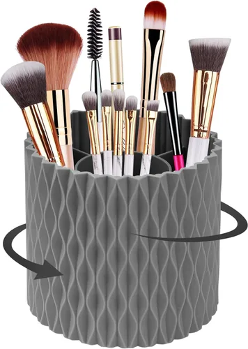 Soporte para brochas de maquillaje, organizador de maquillaje giratorio de 360°, 5 ranuras para brochas de maquillaje, portavasos para decoración de