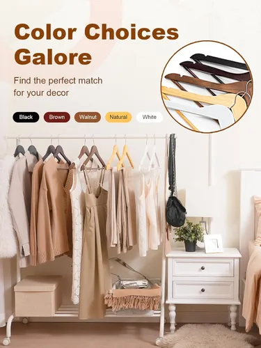 Miniatura 9 de HOUSE DAY - Juego de 10 perchas de madera con barra antideslizante para pantalones, percha de madera resistente para clóset, perchas de madera
