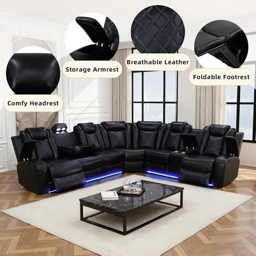 Miniatura 5 de Sofá reclinable de cuero eléctrico, sofá modular de lujo con movimiento eléctrico, asiento ejecutivo de cine en casa, consola de alimentación USB e