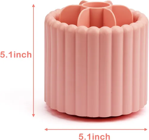 Miniatura 2 de Vaso giratorio de 360 grados para brochas de maquillaje, lindo organizador de brochas rosa, soporte extraíble de 7 ranuras giratorio para brochas