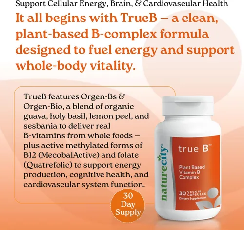 Miniatura 2 de NatureCity True-B Suplemento de complejo vitamínico Super B a base de plantas Hecho de fuentes de plantas integrales orgánicas certificadas