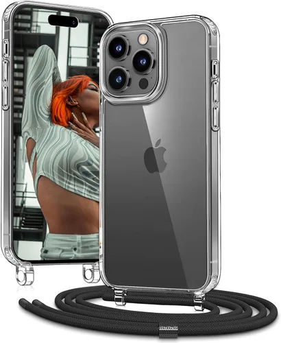 Funda transparente para iPhone 13 Pro Max, funda cruzada para teléfono con correa ajustable de nailon para el cuello, funda suave de policarbonato