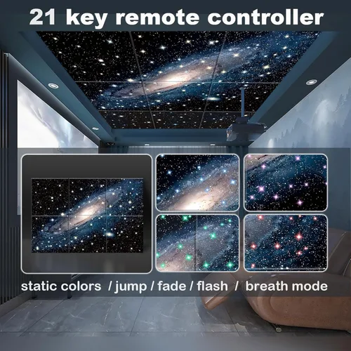 Miniatura 5 de JBER Paneles Acústicos, Pintura Artística de Pared Autoadhesiva Insonorizada con Destellos de Luz Estelar de Fibra Óptica (Diseños Originales), Azul