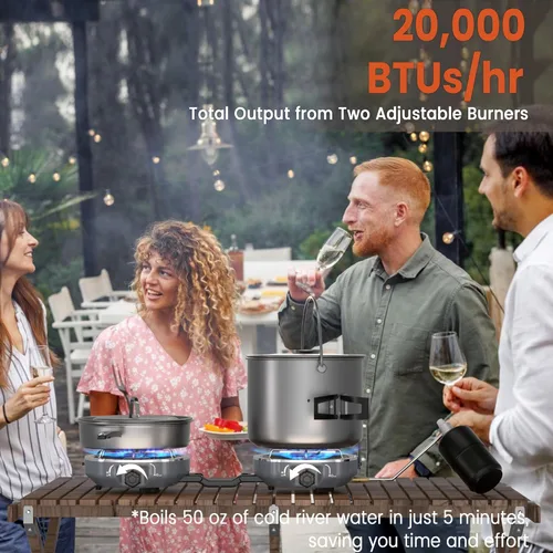 Miniatura 3 de Cofiyard Estufa de campamento de propano de 2 quemadores de 20,000 BTUs, estufa de campamento plegable portátil con quemadores ajustables, encendido