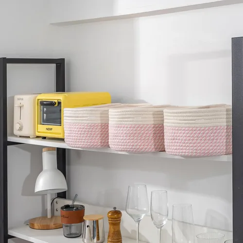 Miniatura 7 de CubesLand Cesta rectangular de organización/almacenamiento, cestas tejidas de cuerda de algodón natural para organizar, cesta pequeña para niños