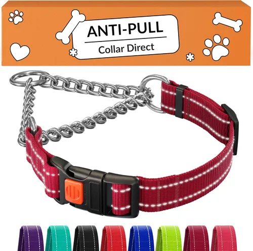 CollarDirect Martingale - Collar para perro con cadena de acero inoxidable y hebilla de liberación rápida, collar reflectante para perros grandes,