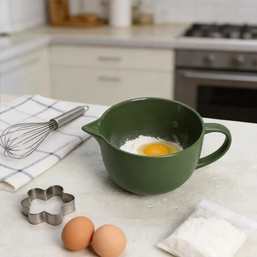 Miniatura 4 de Gaolinci Tazón de cerámica simple de color sólido para cocina, cuenco grande de 1 cuarto de galón, con boquilla de vertido y mango