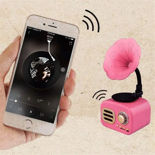Miniatura 4 de Hi-Fi&Home Mini Vintage Retro Clásico Gramófono Forma de fonógrafo Altavoz Estéreo Sistema de Sonido Caja de Música Diente Azul Aux-in/USB Flash
