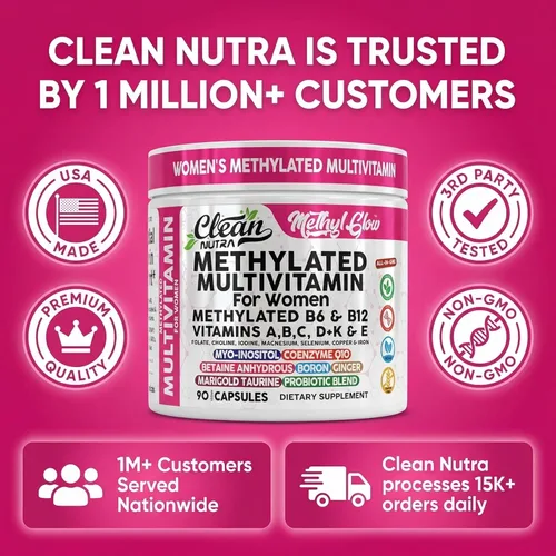 Miniatura 8 de Multivitamino Metilado para Mujeres Vitaminas B6 Metil B12 A B C D K E Folato Colina Omega 3 Tiamina Riboflavina Hierro Yodo Magnesio Zinc Selenio