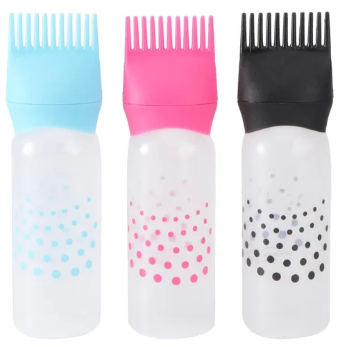 3 botellas coloridas de tinte para el cabello, aplicador de peluquería con líneas de escala para una aplicación precisa, botella para colorear el