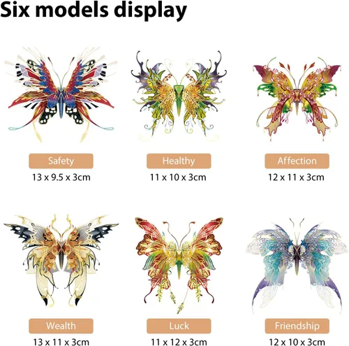 Miniatura 3 de Microworld Rompecabezas de metal 3D, 6 estilos de deseos de mariposa, kit de modelo de metal, bendición familiar, símbolo de la suerte, colección