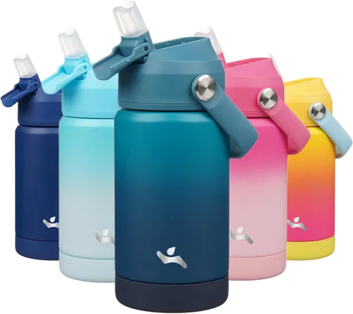 Miniatura 27 de Konokyo Botella de agua aislada con tapa de pajilla, botella de metal al vacío de acero inoxidable de 18 onzas con mango de silicona, color negro