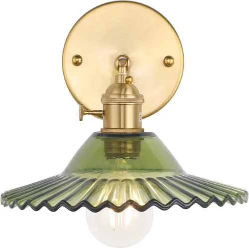 Shenmoyl Apliques de Pared Vintage con Pantalla de Cristal de Loto Verde Apliques de Latón Ajustables de 180 Grados Cableados Accesorio de Verde
