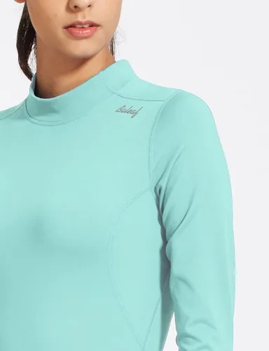 Miniatura 5 de BALEAF - Camiseta térmica de correr para mujer, de vellón, con cuello alto falso, manga larga, para entrenamiento en clima frío