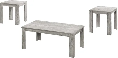 Monarch Specialties I 7860P - Juego de mesa de 3 piezas, café, extremo, lateral, acento, sala de estar, laminado, gris, transición