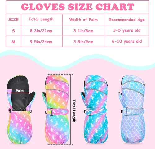 Miniatura 6 de AuSletie Guantes de invierno impermeables para niños, guantes de esquí para la nieve para niñas, guantes de snowboard cálidos con forro de sherpa