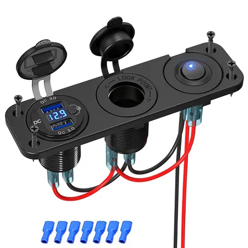 Miniatura 4 de Panel de enchufe USB QC3.0 dual para automóvil, impermeable, 12 V, adaptador de toma de corriente y interruptor de palanca de encendido y apagado