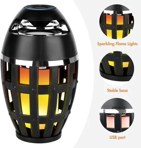 Miniatura 3 de Houkiper Altavoces de llama Bluetooth para exteriores, 1 paquete de altavoces inalámbricos 5.0 para interiores y exteriores con estacas, audio HD